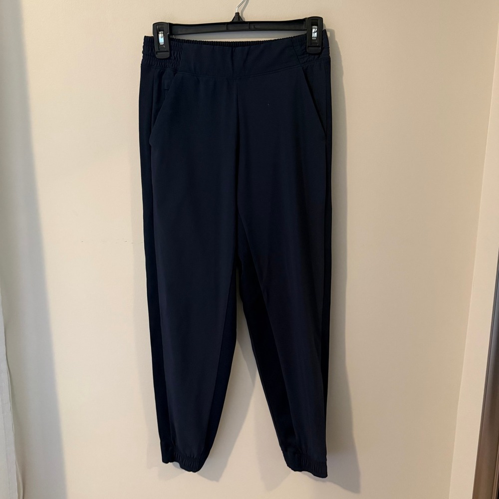 Athleta Navy Blue Jogger Pants Ribbed Side Panel Tapered Petite 2P RN 54023